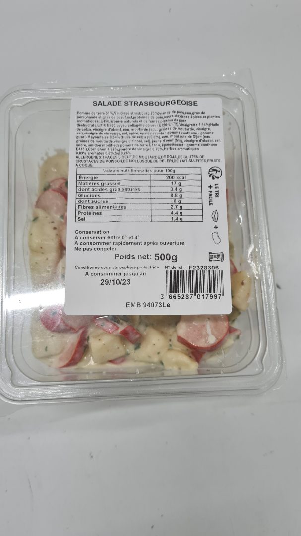 Salade strasbourgeoise Emb 94073LE : photo du produit rappelé le 17/10/2023