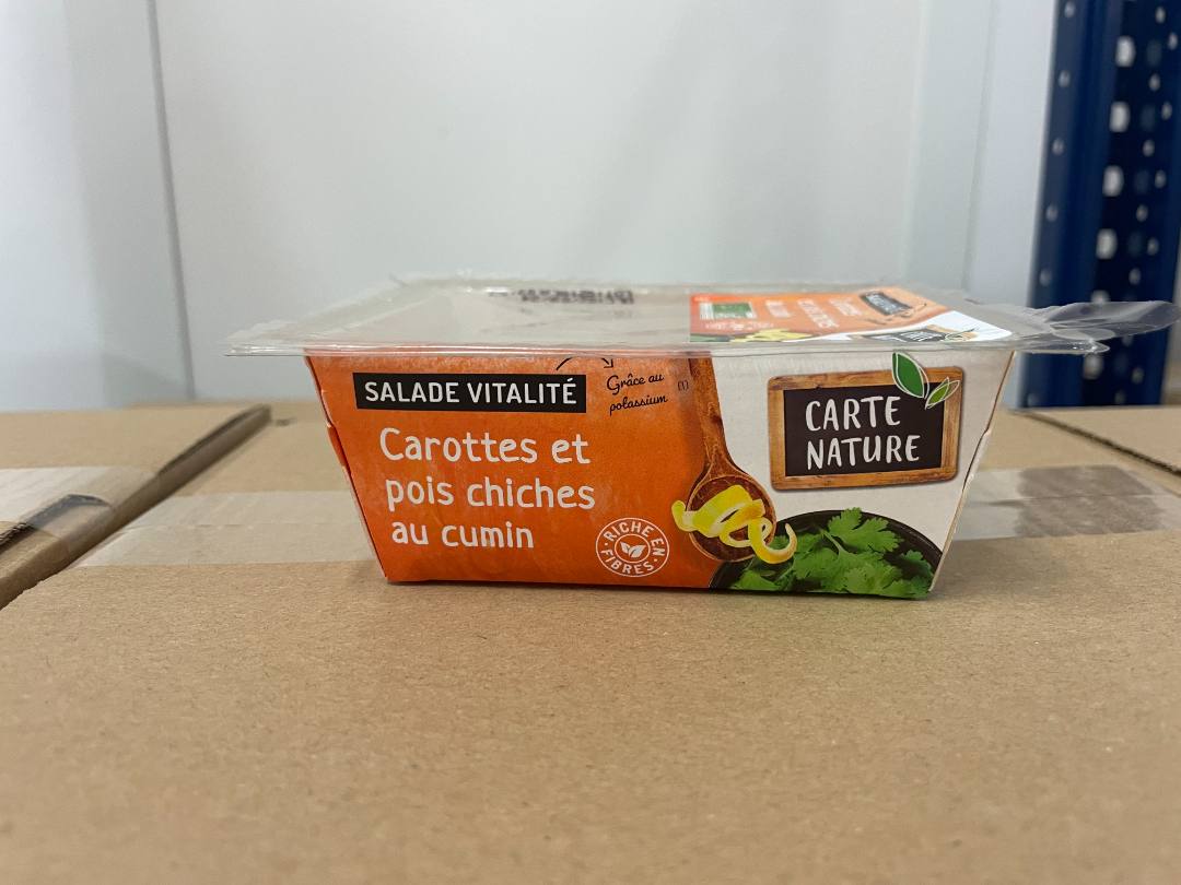 Salade vitalite, carottes et pois chiches au cumin 160g Carte Nature : photo du produit rappelé le 14/08/2024