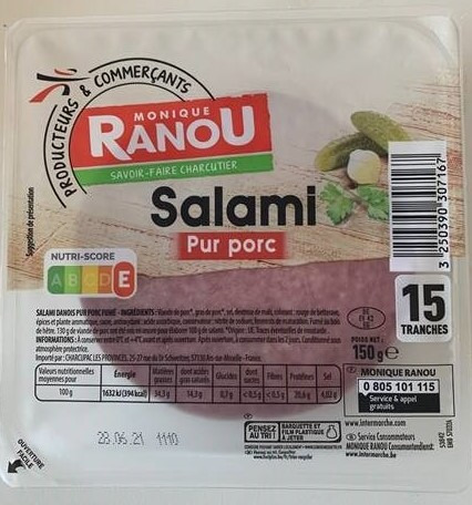 Salami danois fumé 150g Monique Ranou : photo du produit rappelé le 06/05/2021