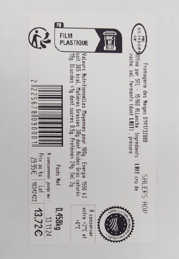 Salers AOP : photo 2 sur 2 du produit rappelé le 05/11/2024
