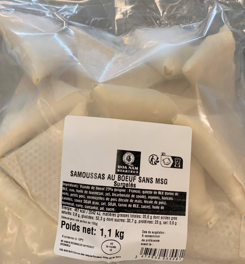 Samoussa au boeuf sans glutamate (msg) Hoa Nam : photo du produit rappelé le 21/09/2023