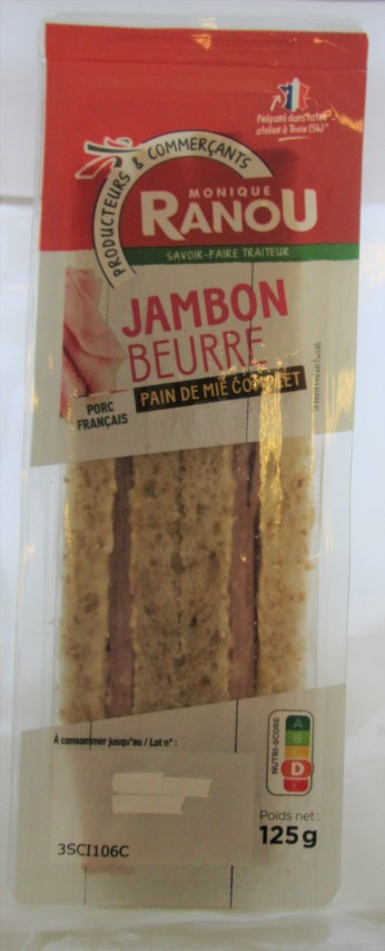 Sandwich club jambon beurre 125g Monique Ranou : photo du produit rappelé le 14/09/2022