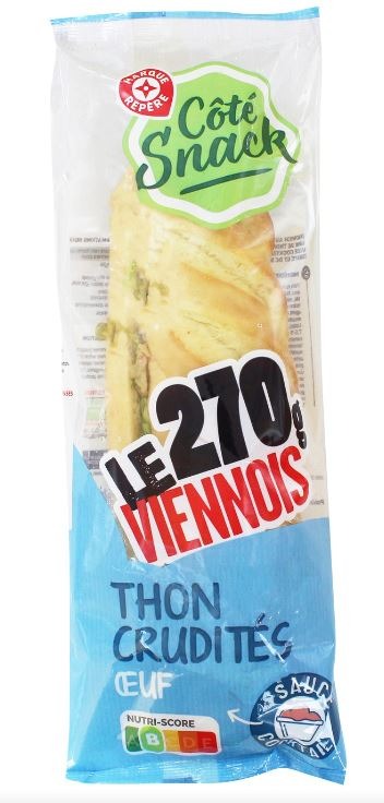 Sandwich viennois thon oeuf tomate 270g Côté Snack : photo du produit rappelé le 31/05/2024