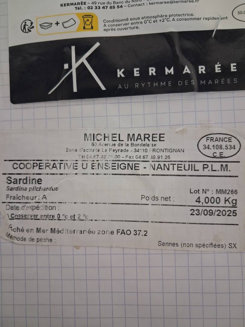 Sardine vrac Michel Maree : photo du produit rappelé le 14/10/2025