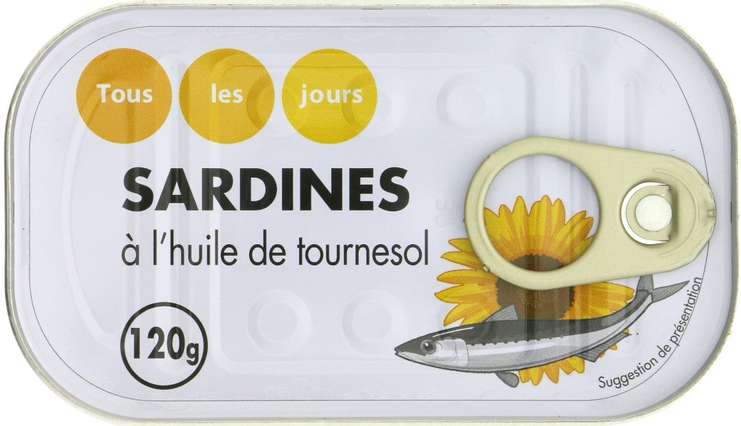 Sardines à l'huile de tournesol 120g tous les jours : photo du produit rappelé le 18/02/2025