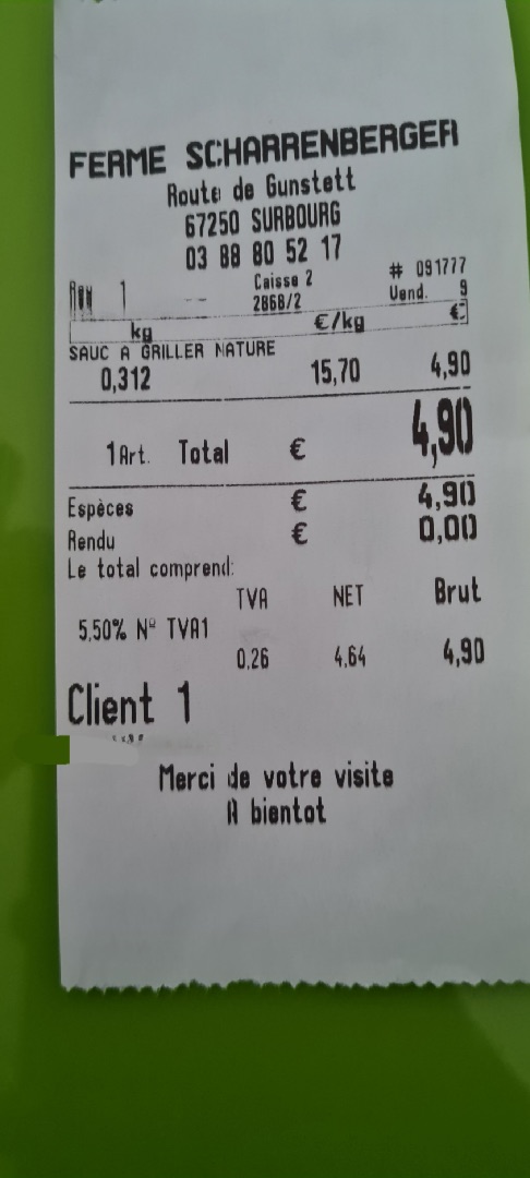 Sauc a griller nature Ferme Scharrenberger : photo 2 sur 2 du produit rappelé le 17/09/2024