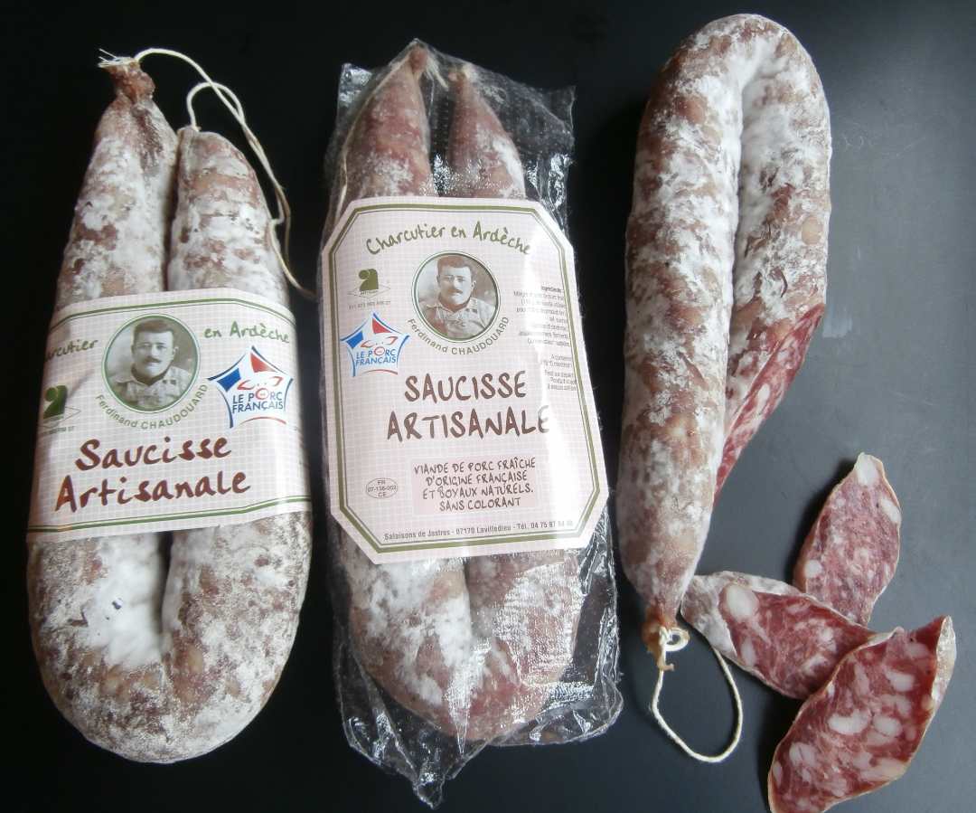 Saucisse artisanale de l'ardèche Ferdinand Chaudouard / Paul et Ferdinand : photo du produit rappelé le 21/08/2023