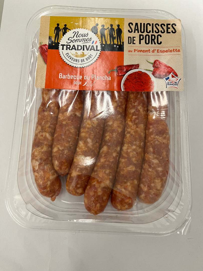 Saucisse au piment d'espelette et saucisse au thym citron Tradival : photo 2 sur 2 du produit rappelé le 31/07/2024