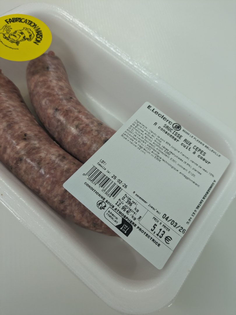 Saucisse aux cèpes Fabrication Interne : photo du produit rappelé le 27/02/2026