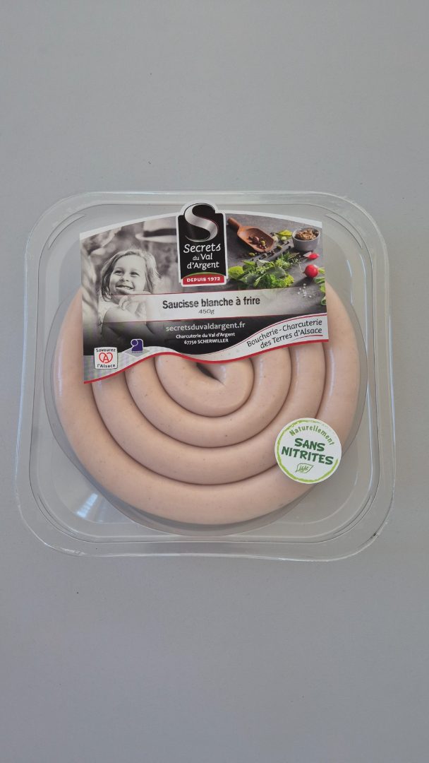 Saucisse blanche a frire 450g Secrets du Val d'Argent : photo du produit rappelé le 14/10/2026