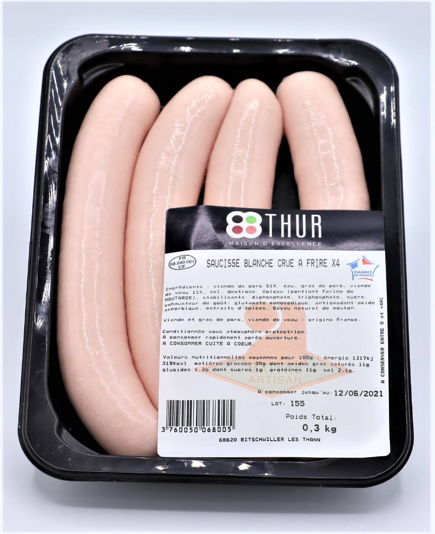 Saucisse blanche crue à frire Charcuterie de la Thur : photo 2 sur 2 du produit rappelé le 17/02/2025