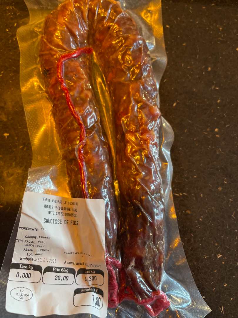 Saucisse de foie Le Cochon du Madres : photo du produit rappelé le 20/02/2025