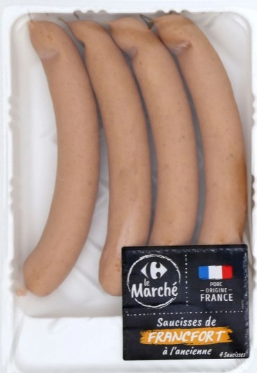 Saucisse de francfort à l’ancienne x4 220g Carrefour le Marche : photo du produit rappelé le 21/08/2025