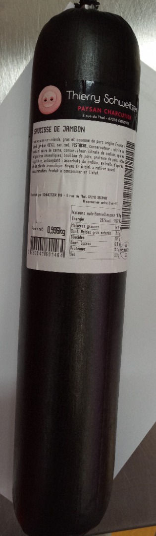 Saucisse de jambon Thierry Schweitzer : photo du produit rappelé le 29/07/2024