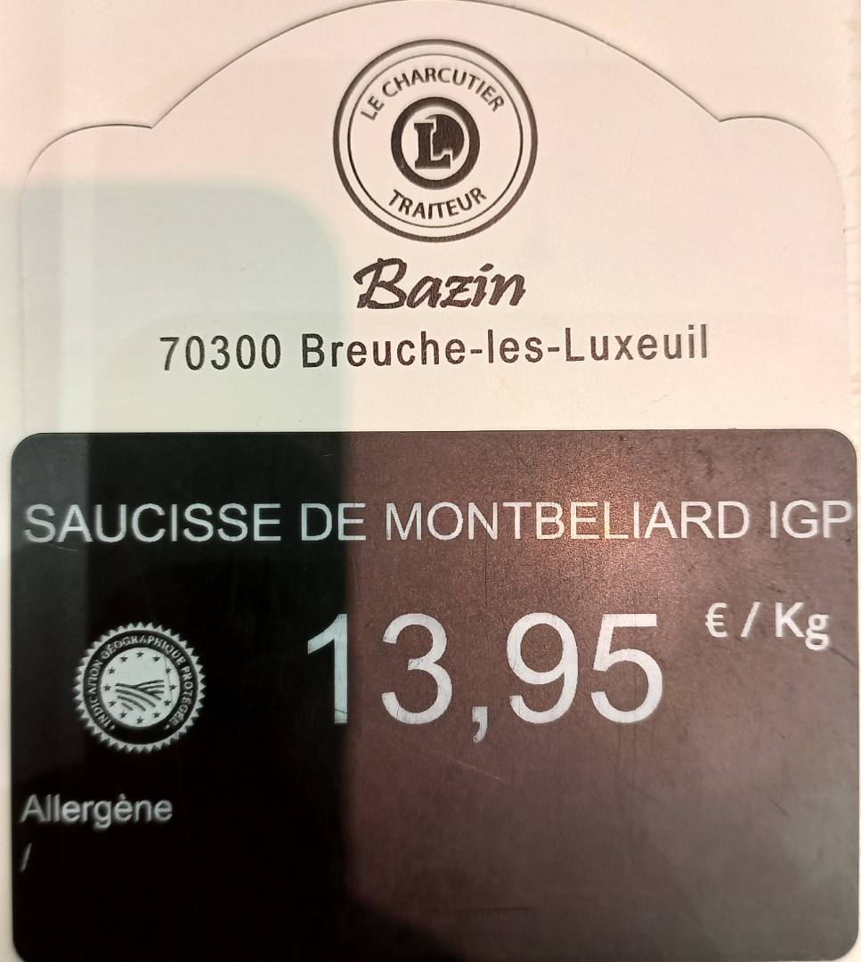 Saucisse de montbeliard IGP Andre Bazin : photo du produit rappelé le 09/03/2023