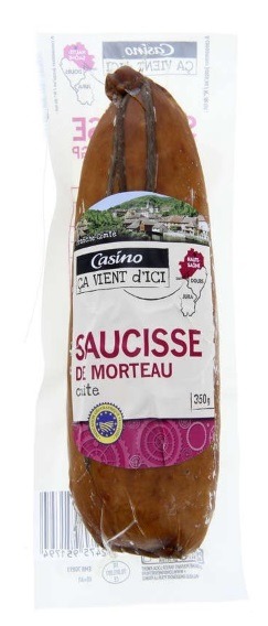 Saucisse de morteau cuite IGP 350 g Casino ça vient d'ici : photo du produit rappelé le 08/11/2022