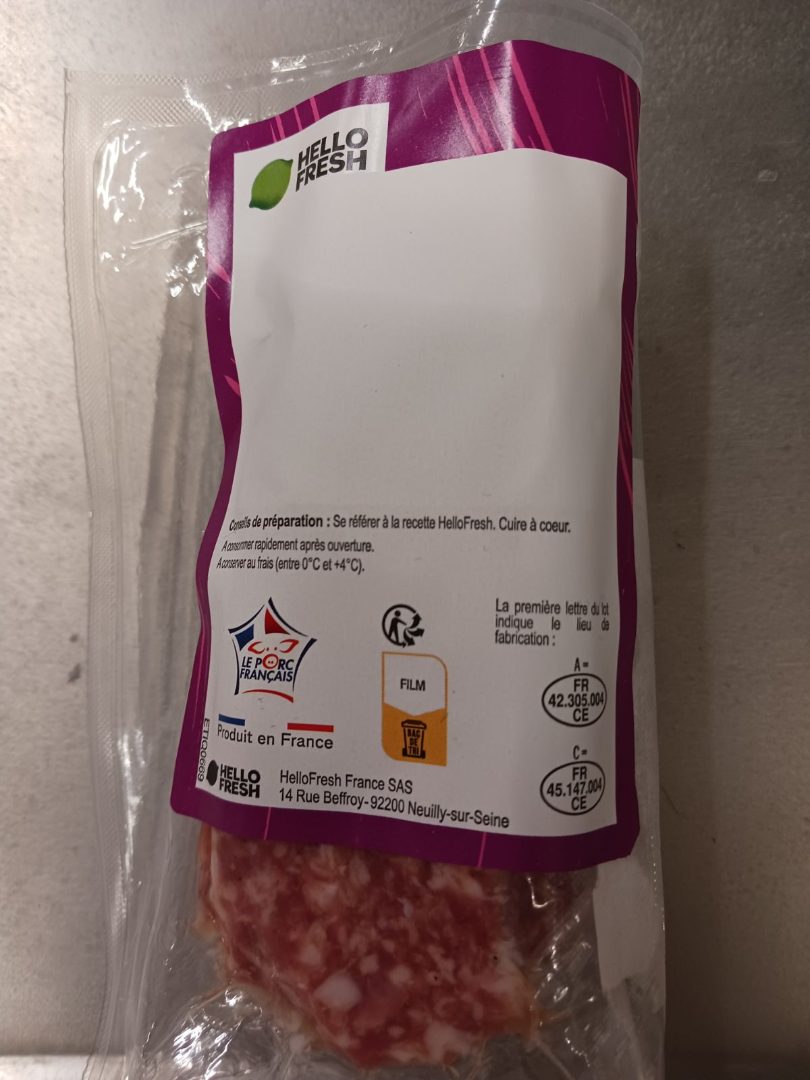 Saucisse de toulouse Hello Fresh : photo du produit rappelé le 27/05/2024