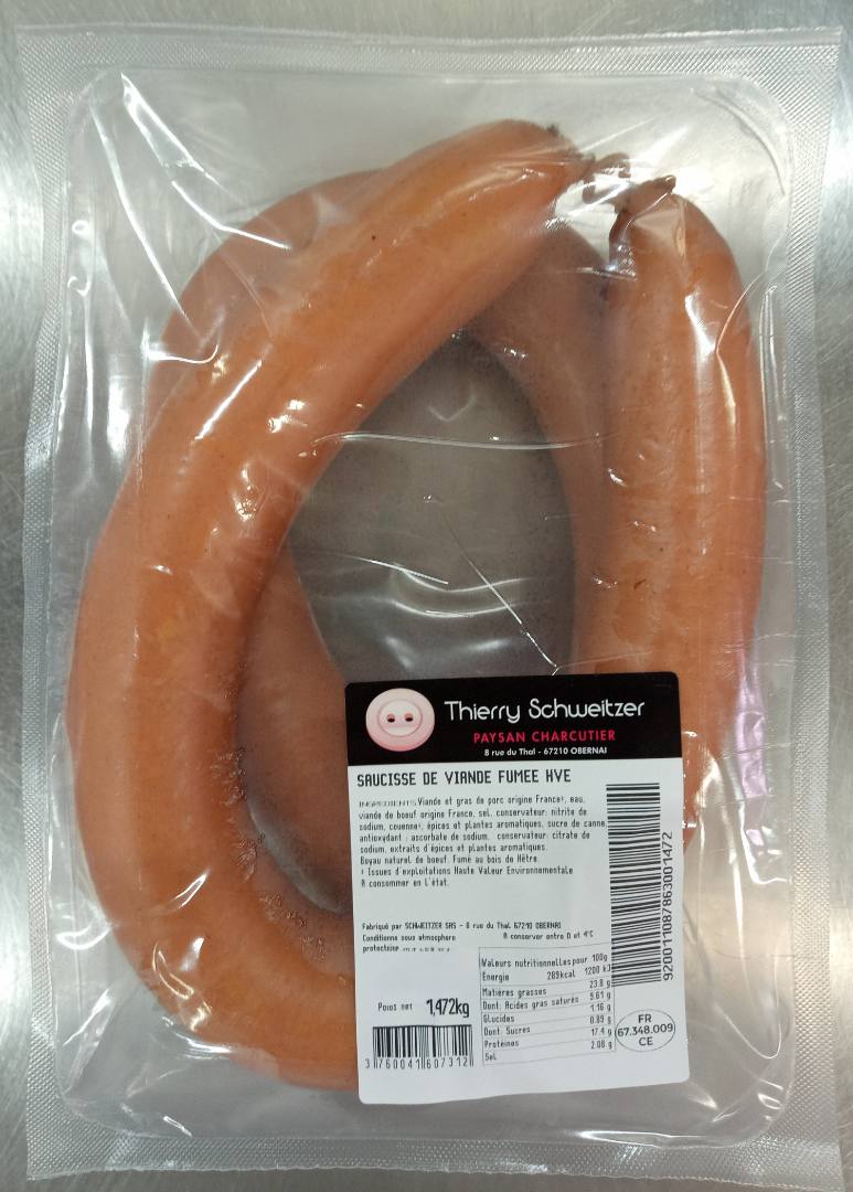 Saucisse de viande fumee hve Thierry Schweitzer : photo du produit rappelé le 29/07/2024