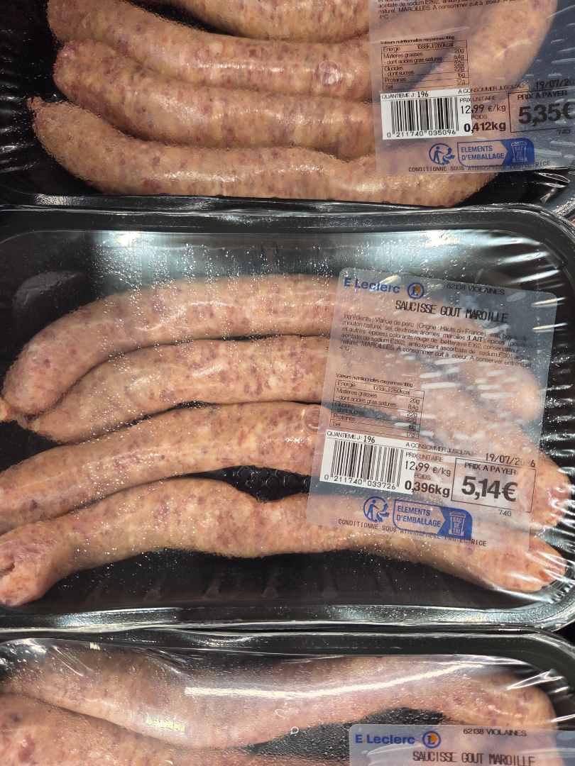 Saucisse E.Leclerc : photo 2 sur 5 du produit rappelé le 17/07/2026