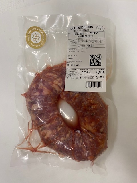 Saucisse fraiche au piment d'espelette Consolaro : photo du produit rappelé le 11/08/2023