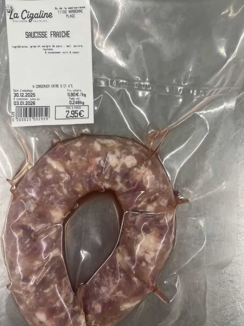 Saucisse fraiche La Cigaline : photo du produit rappelé le 30/12/2025