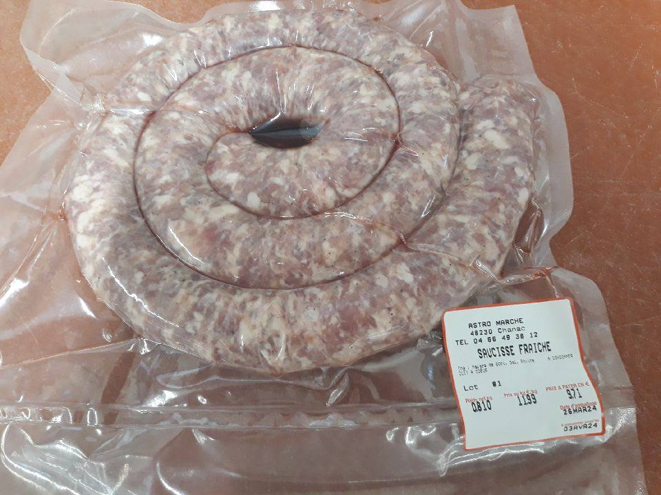 Saucisse fraiche sous vide Pas de Marque Produit : photo du produit rappelé le 28/03/2024