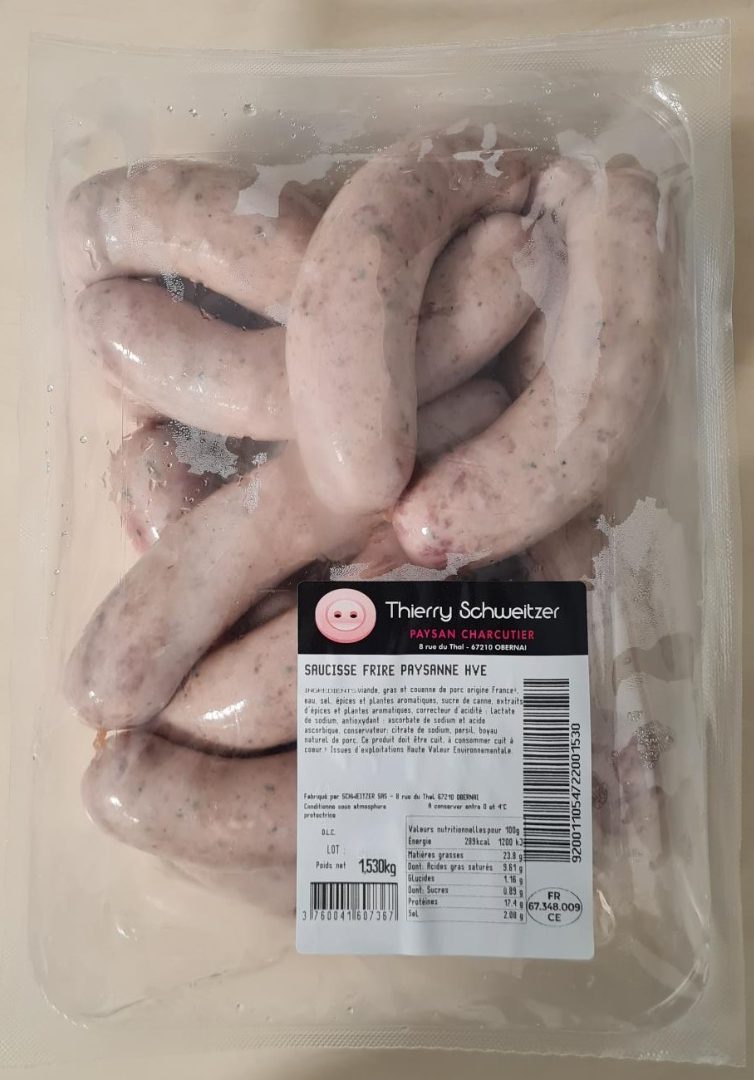 Saucisse frire paysanne hve Thierry Schweitzer : photo du produit rappelé le 22/07/2024