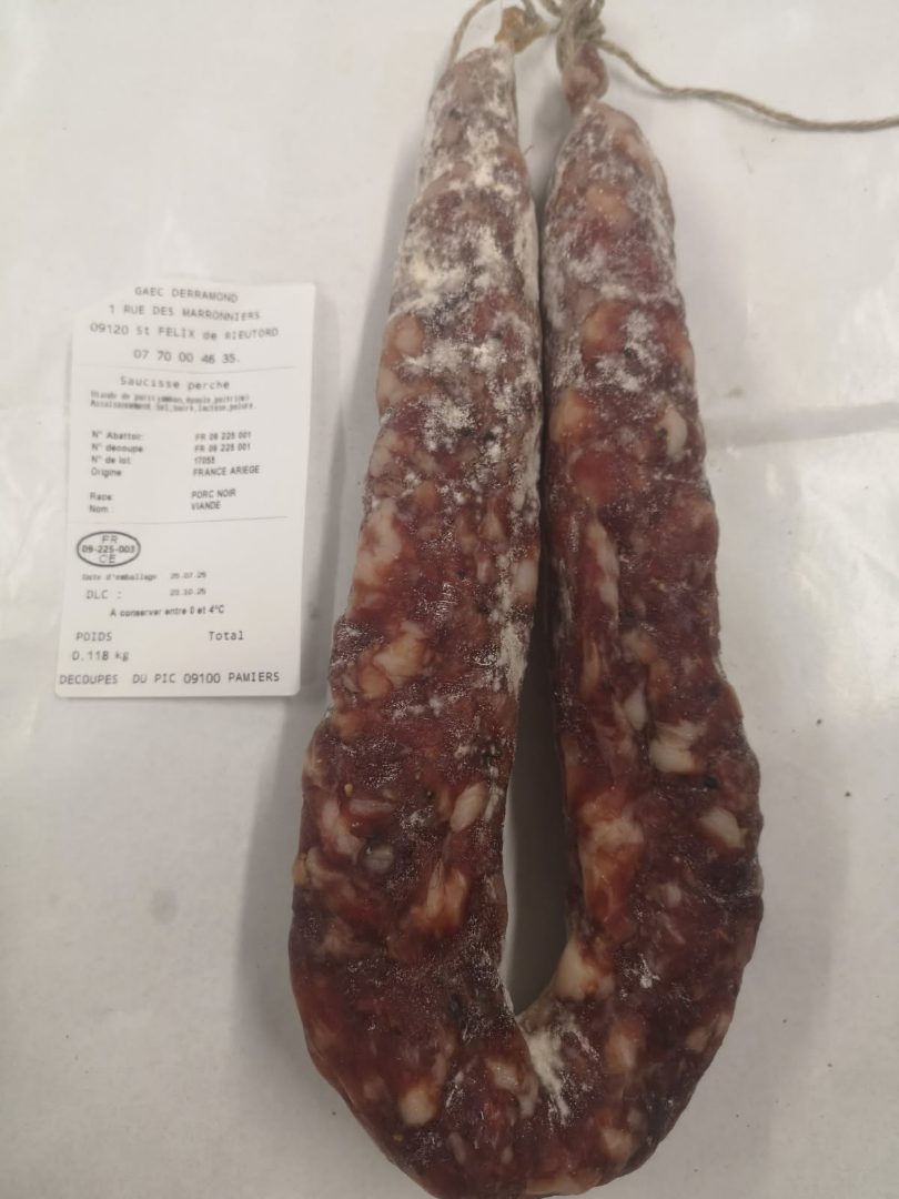 Saucisse perche, saucisson sec, saucisse de foie, chorizo Gaec Derramond : photo du produit rappelé le 25/07/2025