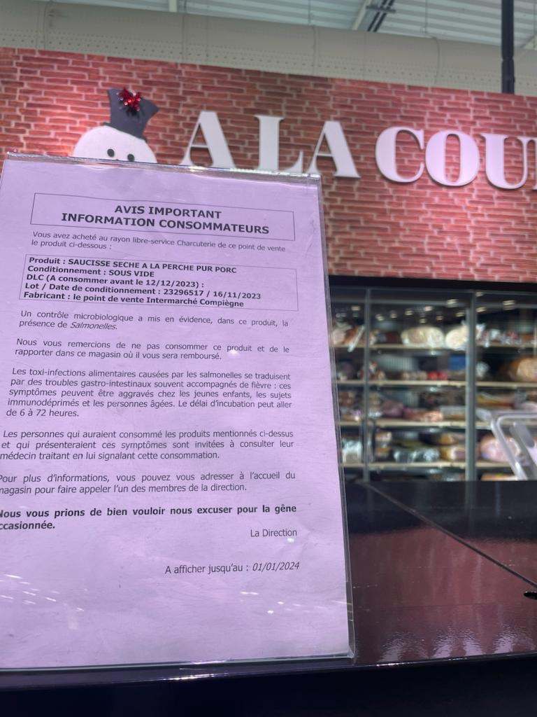 Saucisse sèche à la perche pur porc : photo 2 sur 2 du produit rappelé le 20/12/2023