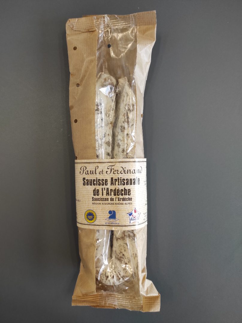 Saucisse sèche courbe IGP ardèche 250g Paul et Ferdinand : photo du produit rappelé le 22/09/2022