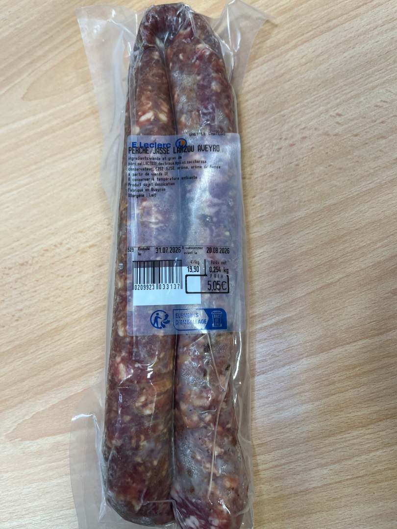 Saucisse seche perche pur porc 0 : photo du produit rappelé le 31/07/2026