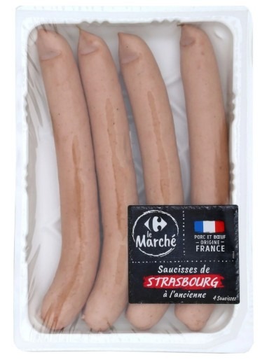 Saucisse strasbourg à l’ancienne x4 300g Carrefour le Marche : photo du produit rappelé le 21/08/2025