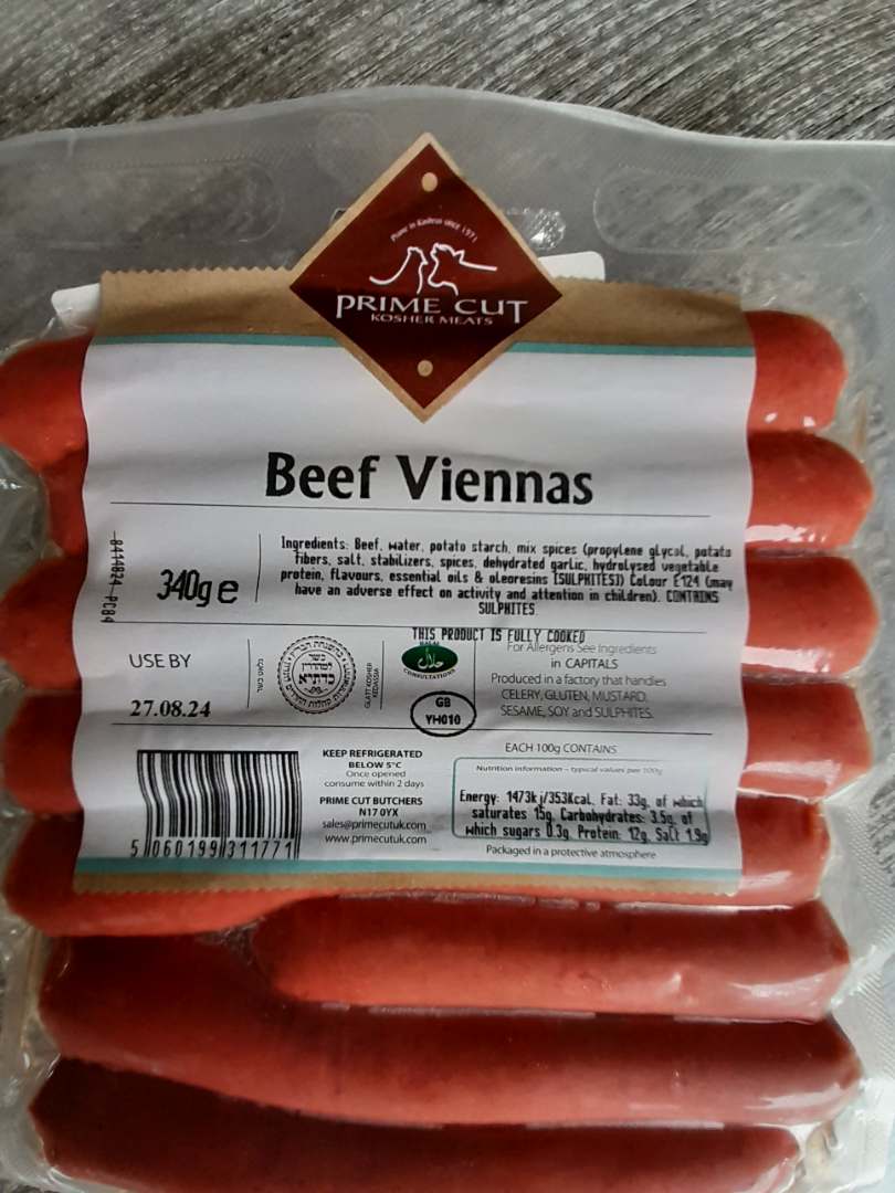 Saucisses de boeuf vienna Prime Cut : photo du produit rappelé le 09/08/2024