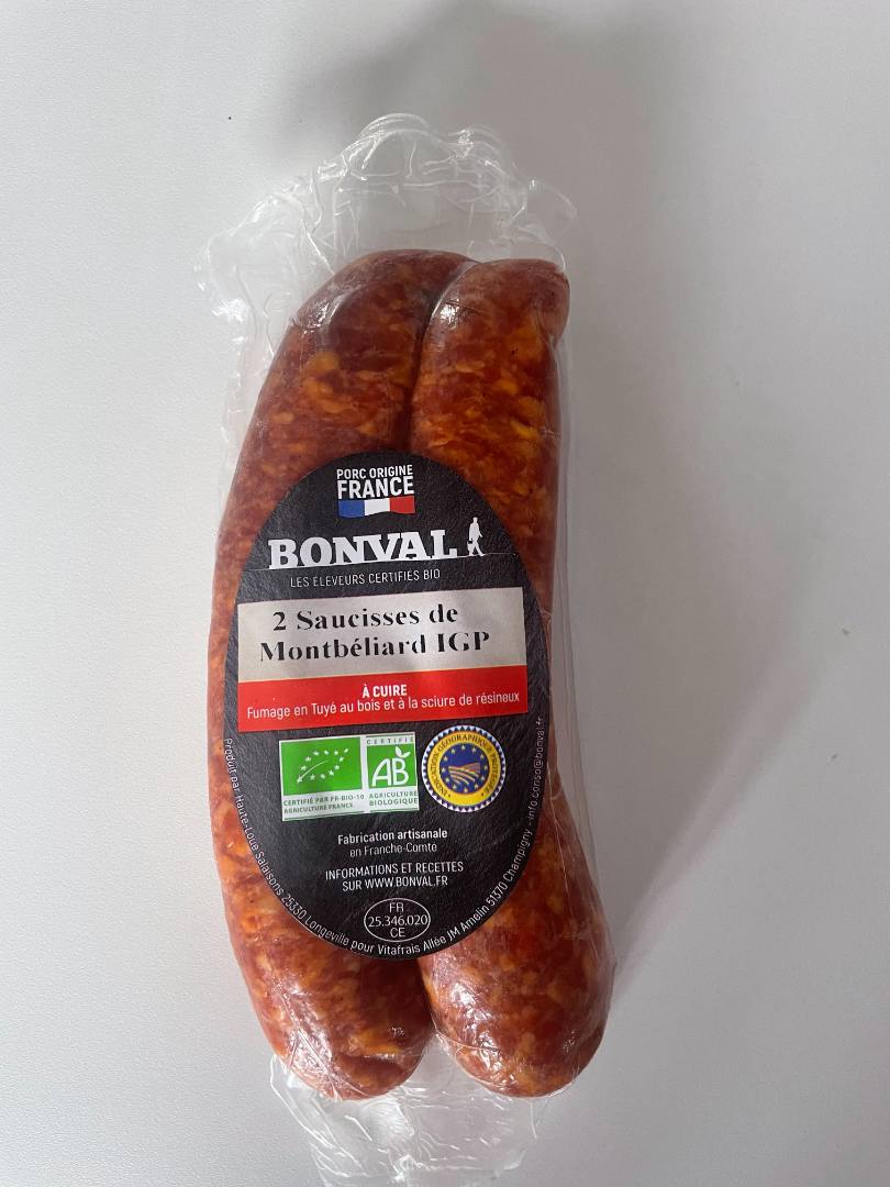 Saucisses de montbéliard bio Bonval : photo du produit rappelé le 23/10/2025