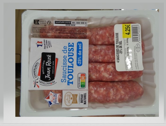 Saucisses de toulouse -25% de sel Jean Roze : photo du produit rappelé le 07/09/2022