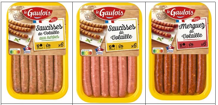 Saucisses et merguez de volaille Le Gaulois : photo du produit rappelé le 22/08/2022