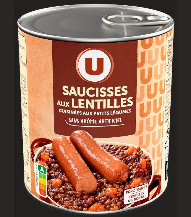 Saucisses lentilles u bte 4/4 : photo du produit rappelé le 16/10/2026