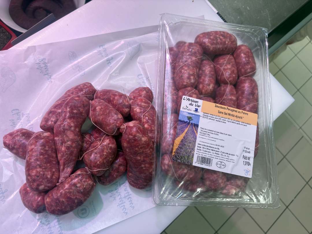 Saucisses pérugines au poivre Salfadis (L'artisan du Var) : photo du produit rappelé le 04/06/2026