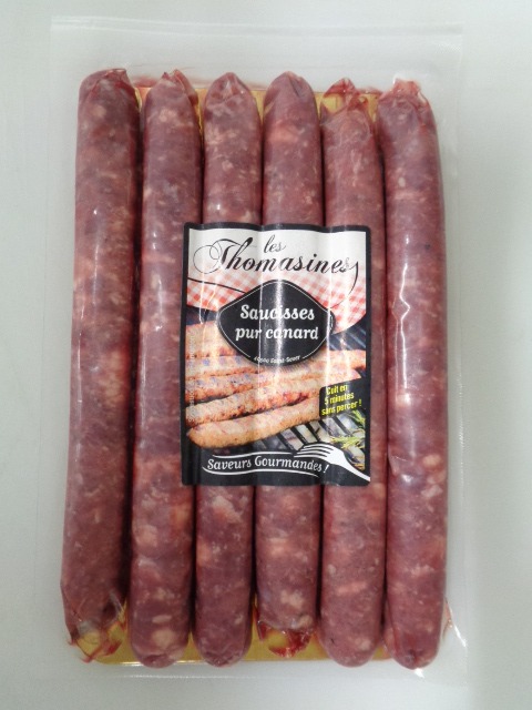 Saucisses pur canard façon chipolata Les Thomasines : photo du produit rappelé le 04/07/2022