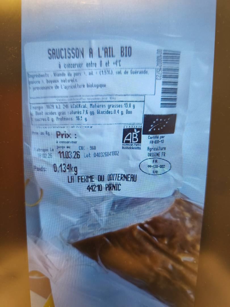 Saucisson à l'ail bio : photo du produit rappelé le 27/02/2026