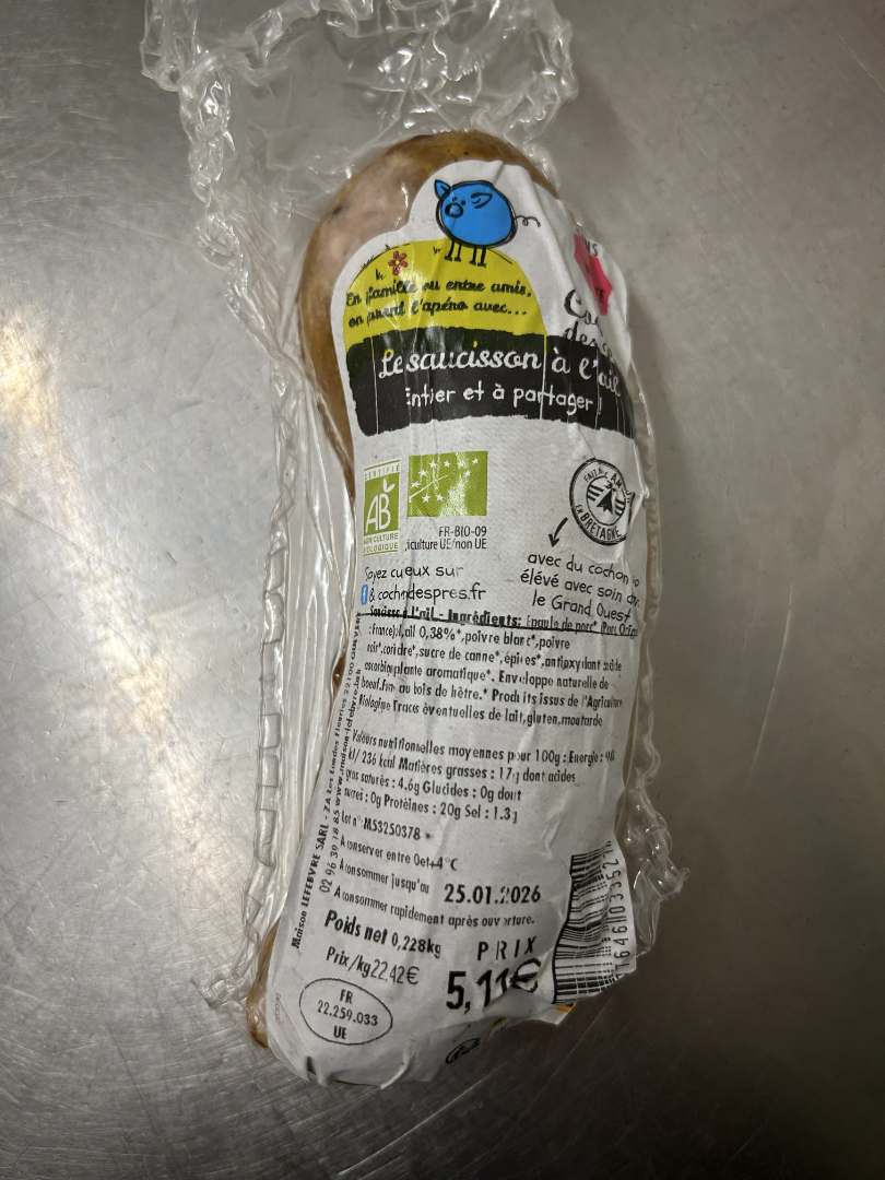 Saucisson à l'ail Cochon des Pres : photo du produit rappelé le 12/12/2025