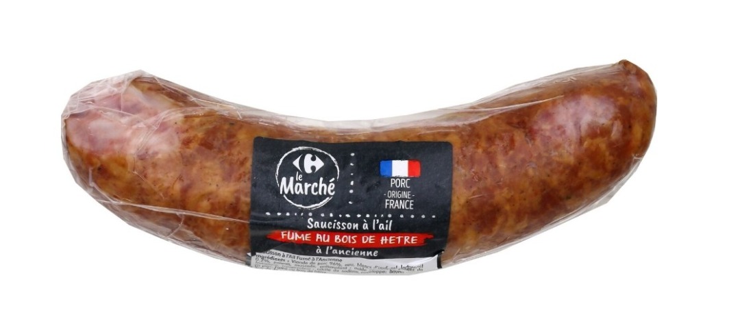 Saucisson a l'ail fume à l'ancienne Carrefour le Marché : photo du produit rappelé le 26/05/2026