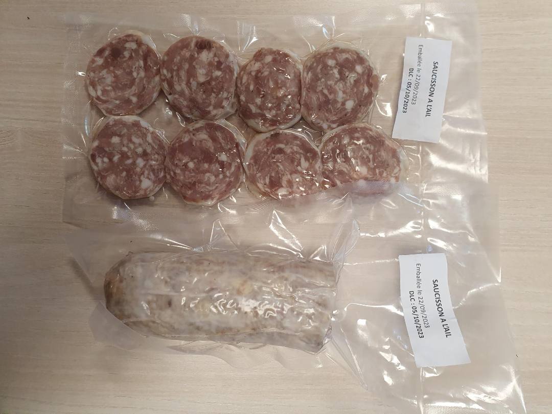 Saucisson à l'ail L'Atelier Fermier de Naves : photo du produit rappelé le 11/10/2023