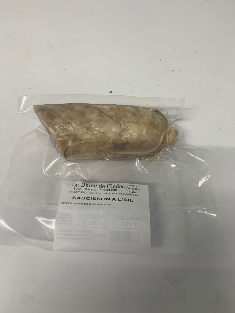 Saucisson a l'ail La Dame de Clèdes : photo du produit rappelé le 22/04/2022