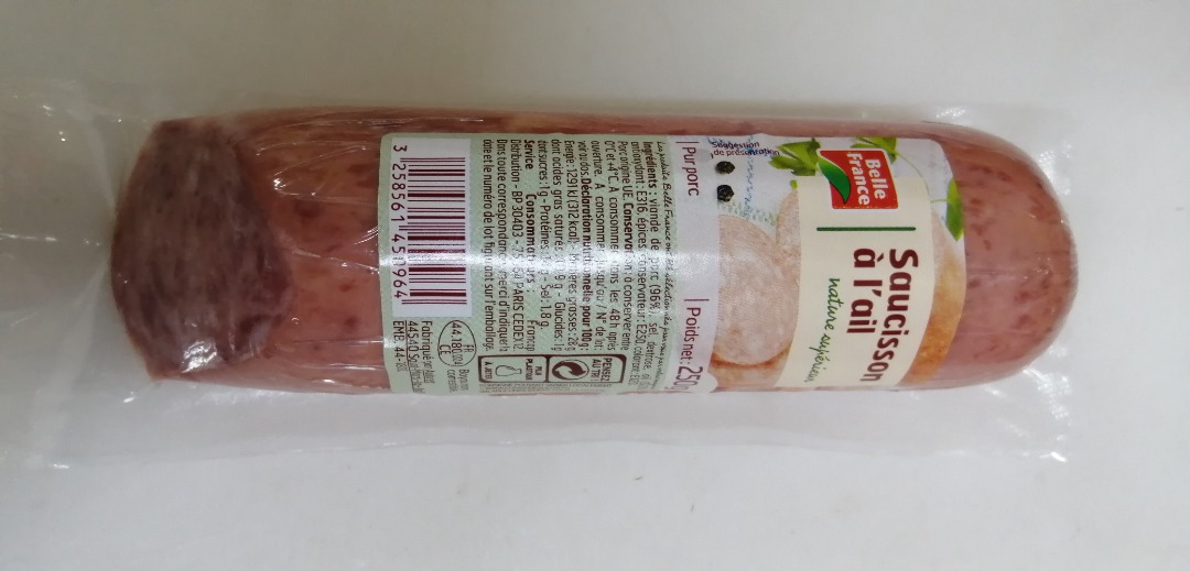 Saucisson cuit à l'ail nature supérieur 250g Belle France : photo du produit rappelé le 24/10/2023