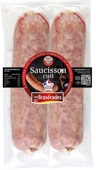 Saucisson cuit sous vide x2 Les Braserades : photo du produit rappelé le 01/10/2021