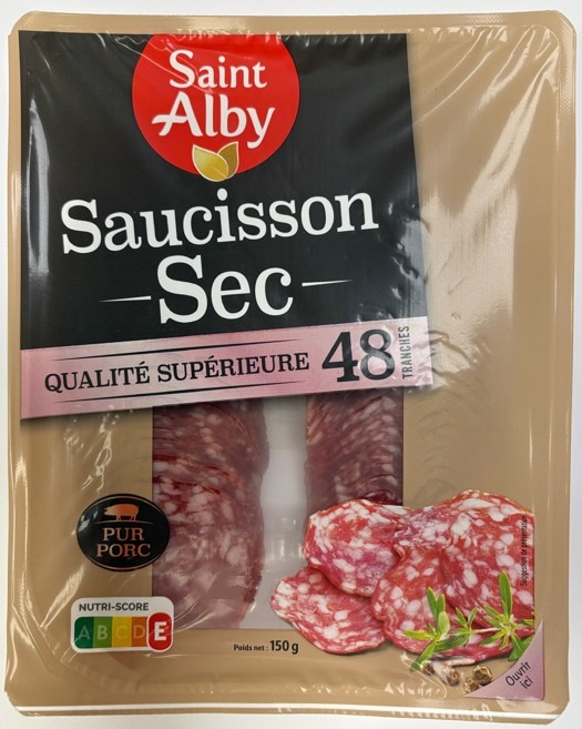 Saucisson sec 48 tranches 150g Saint Alby : photo du produit rappelé le 20/11/2025