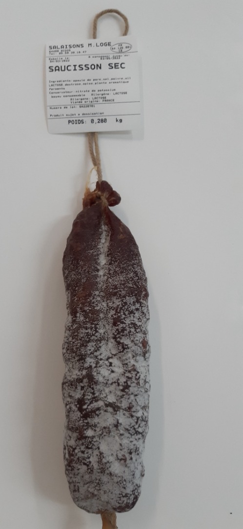 Saucisson sec : photo du produit rappelé le 17/05/2022
