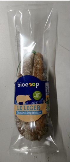 Saucisson sec allege Biocoop clean label 200g bef : photo du produit rappelé le 23/03/2023