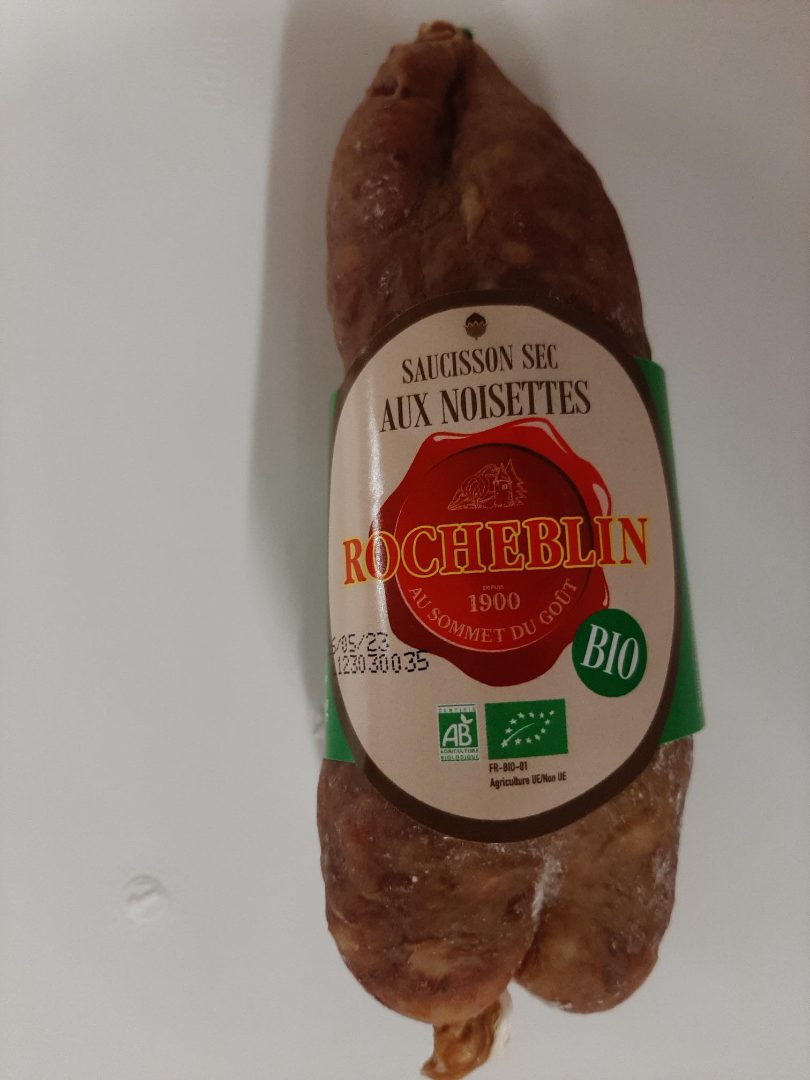 Saucisson sec bio aux noisettes rocheblin 200g : photo du produit rappelé le 24/03/2023
